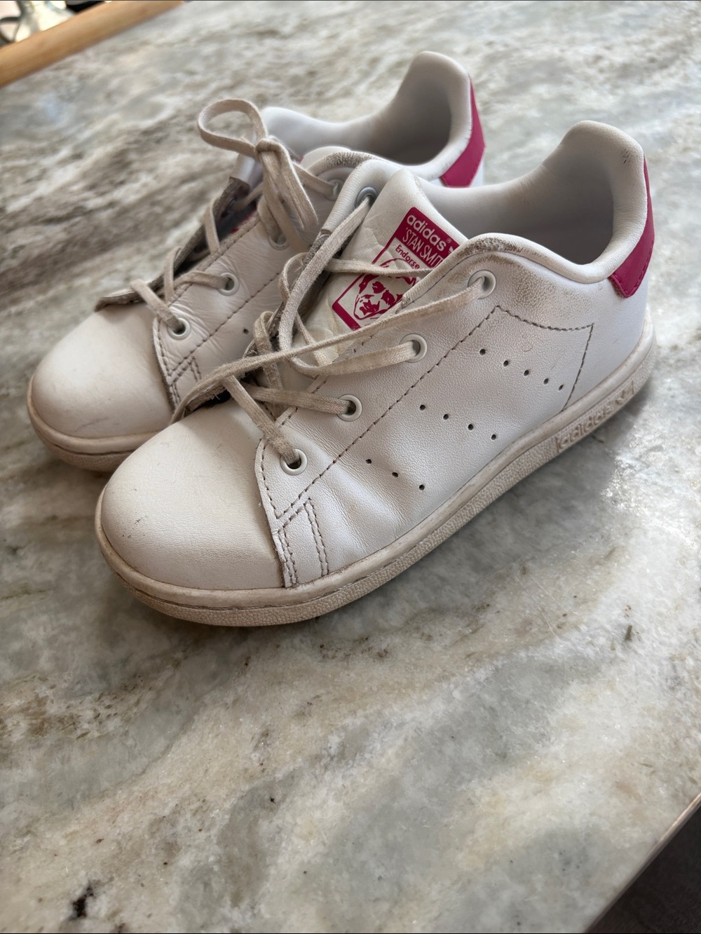 adidas Kids White Sneakers with Pink Heel Accents